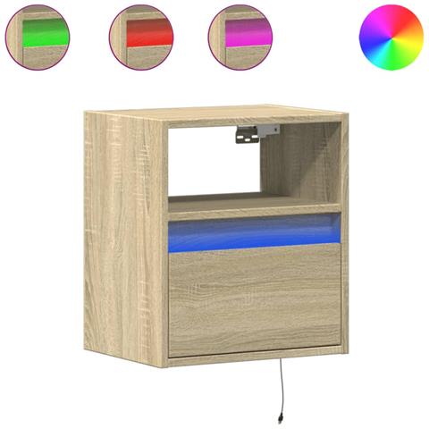 Comodino A Parete Con Luci Led Rovere Sonoma - Foto 2