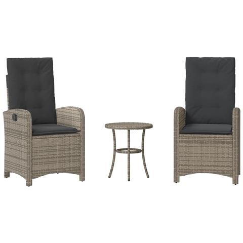 Set Da Bistrò 3 Pz Con Cuscini Grigio In Polyrattan - Foto 1