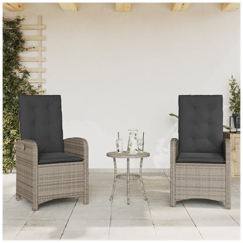 Set Da Bistrò 3 Pz Con Cuscini Grigio In Polyrattan - Foto 2