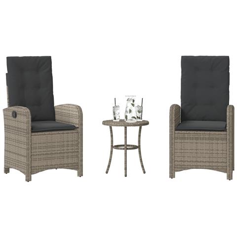 Set Da Bistrò 3 Pz Con Cuscini Grigio In Polyrattan - Foto 8