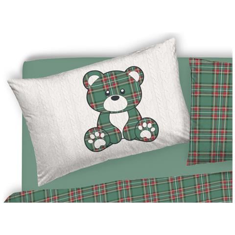Copripiumino Sacco Piumone Pensieri Delicati 100% Cotone Orsetto Tartan Singolo Verde - Foto 5