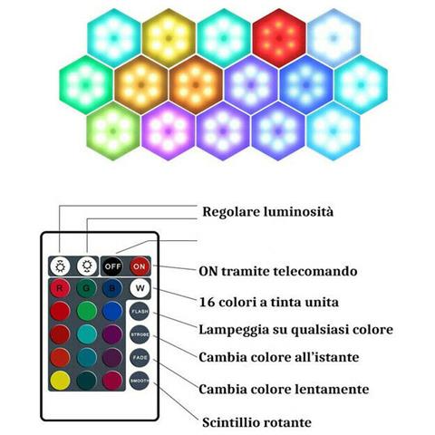 Set 3pz Luci Da Parete Rgb Esagonali Applique Con Telecomando Multicolor Teb0384 - Foto 3
