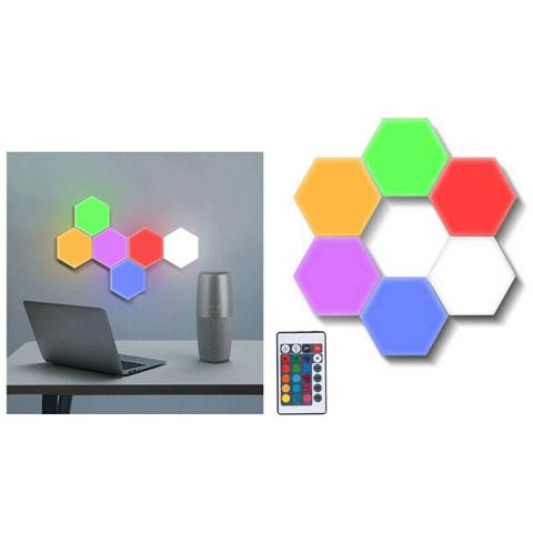 Set 3pz Luci Da Parete Rgb Esagonali Applique Con Telecomando Multicolor Teb0384 - Foto 1
