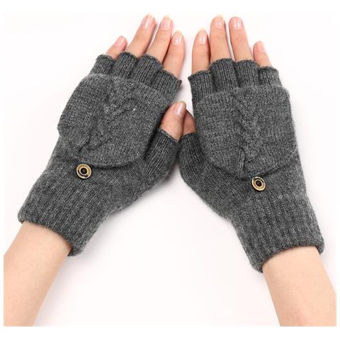 Guanti A Mezza Dita Con Motivo A Treccia Darkgrey - Foto 1