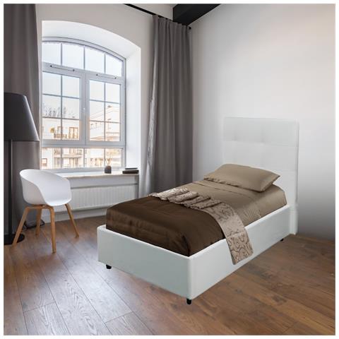 Letto Singolo Ascoli Contenitore In Ecopelle Bianco - Foto 1