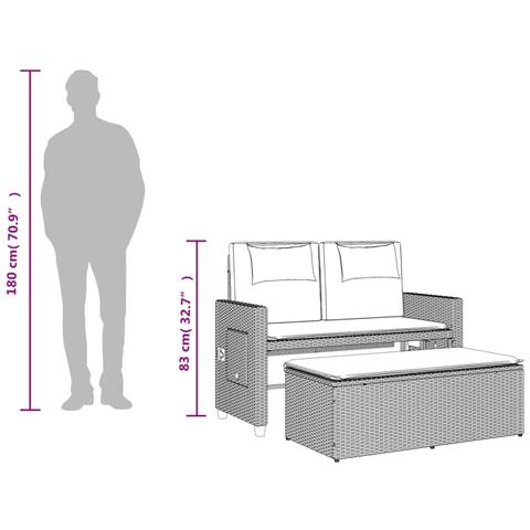 Panca Reclinabile da Giardino con Cuscini Nera in Polyrattan - Foto 2