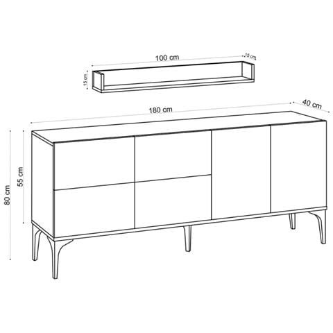 Aura Credenza Effetto Travertino 180 Cm Con 6 Porte E Mensola - Foto 2