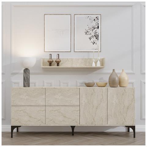 Aura Credenza Effetto Travertino 180 Cm Con 6 Porte E Mensola - Foto 1