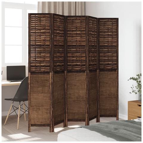 Divisorio Ambienti 5 Pannelli Marrone Scuro Massello Paulownia - Foto 3