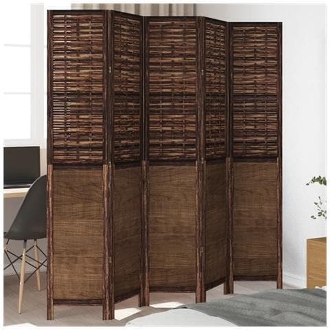 Divisorio Ambienti 5 Pannelli Marrone Scuro Massello Paulownia - Foto 1