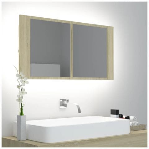Lusso Casadino - Armadietto A Specchio Con Luci Led Rovere Sonoma In Acrilico - Foto 8
