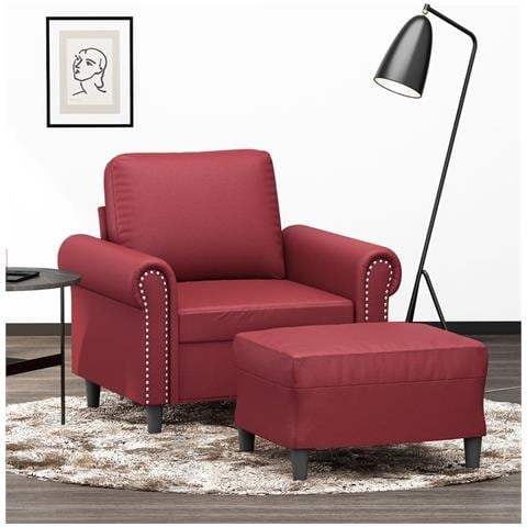 Poltrona con Poggiapiedi Rosso Vino 60 cm in Similpelle - Foto 2