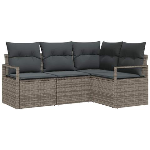 Set di Divani da Giardino 4 Pezzi con Cuscini Grigio Rattan Sintetico,  Divano da Giardino 2 Posti con Cuscini Grigio Rattan Sintetico - Foto 1