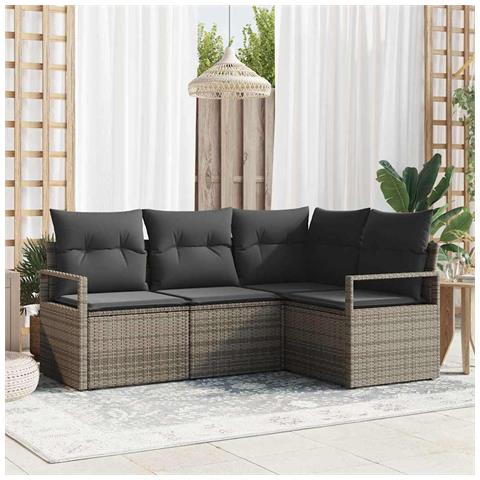 Set di Divani da Giardino 4 Pezzi con Cuscini Grigio Rattan Sintetico,  Divano da Giardino 2 Posti con Cuscini Grigio Rattan Sintetico - Foto 2