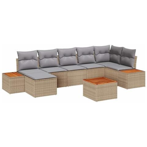 Set di divani da giardino composto da 8 pezzi con cuscini beige in polirattan e acacia - Foto 1