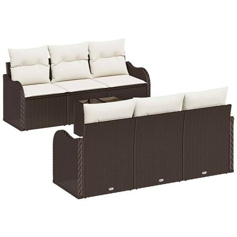 Set Divano da Giardino da 7 Pezzi con Cuscini in Rattan Polare Marrone, Divano da Giardino a Due Posti con Ripostiglio e Cuscini in Rattan Polare Marrone - Foto 1