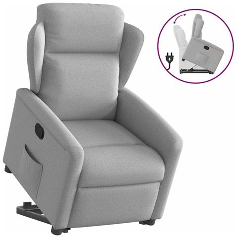 Poltrona Alzapersona Reclinabile Grigio Nuvola in Tessuto - Foto 1