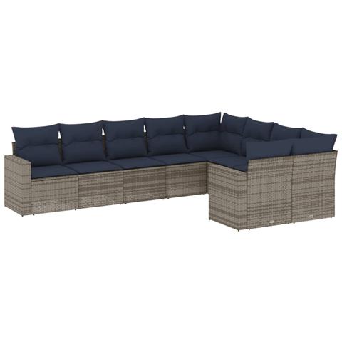 Set Divani da Giardino 9 pz con Cuscini Grigio in Polyrattan - Foto 1