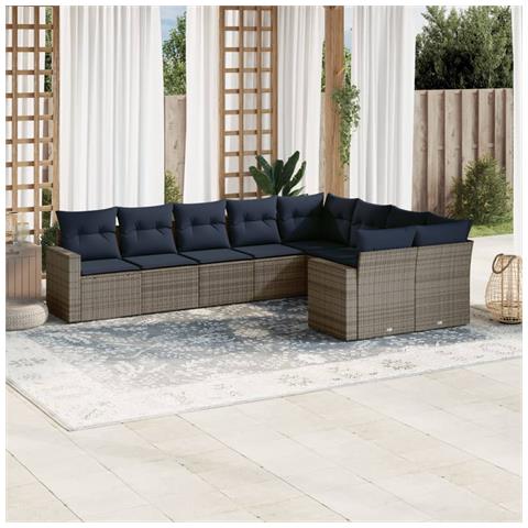 Set Divani da Giardino 9 pz con Cuscini Grigio in Polyrattan - Foto 2