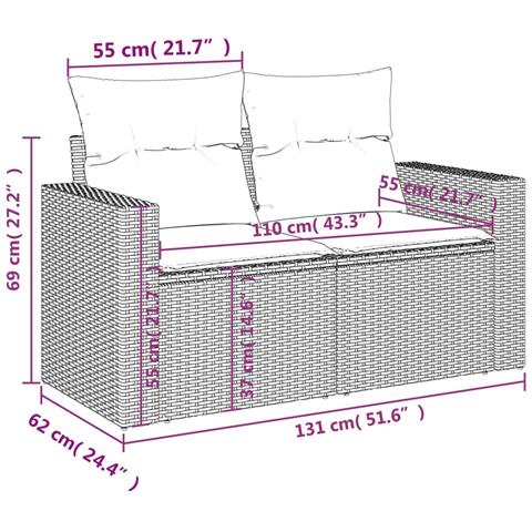 Set Divani da Giardino 9 pz con Cuscini Grigio in Polyrattan - Foto 9