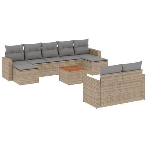 Set Divano da Giardino 10 pz con Cuscini Beige Misto Polyrattan - Foto 1