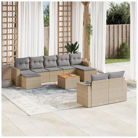 Set Divano da Giardino 10 pz con Cuscini Beige Misto Polyrattan - Foto 2