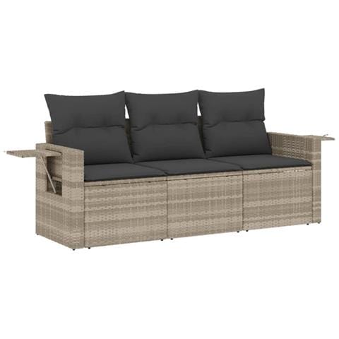 Set Divano da Giardino 3pz con Cuscini Grigio Chiaro Polyrattan - Foto 1