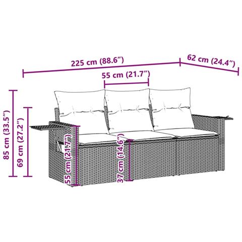 Set Divano da Giardino 3pz con Cuscini Grigio Chiaro Polyrattan - Foto 3