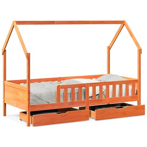 Giroletto Bambini con Cassetti 80x200 cm Legno Massello di Pino - Foto 1