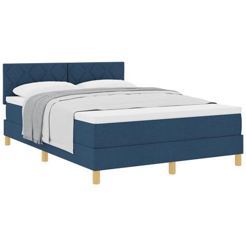 Letto con Rete e Materasso Blu 160x200 cm Tessuto - Foto 1