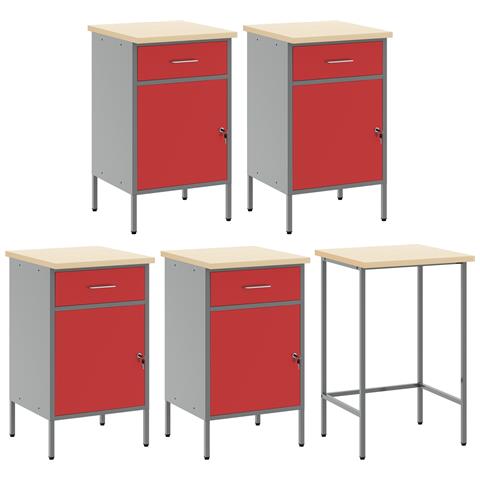 Set di armadietti da lavoro e pannelli forati da 12 pezzi Rosso in MDF e Metallo - Foto 7