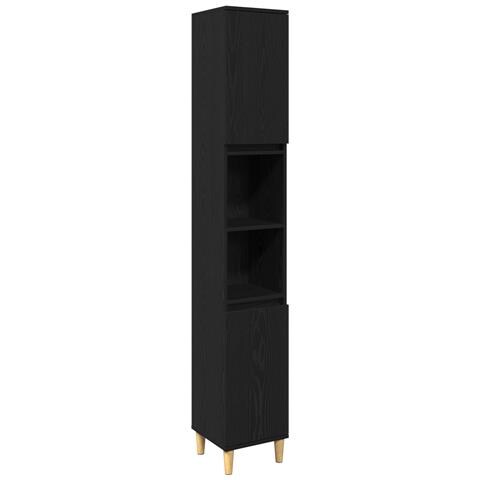 Set di Mobili da Bagno da 3 Pezzi  in Rovere Nero Legno Ingegnerizzato, Mobile da Bagno  Rovere Nero 30x30x190 cm Legno Ingegnerizzato, Mobile da Bagno  Rovere Nero 30x30x100 cm Legno Ingegnerizzato - Foto 1