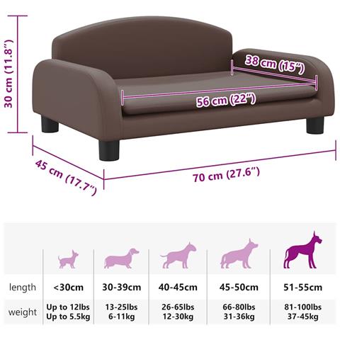 Lettino per Cani Marrone 70x45x30 cm in Similpelle - Foto 7