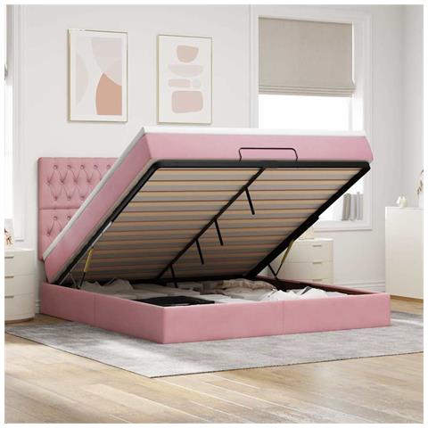 Struttura Letto Pouf con Materassi Rosa 160x200 cm Velluto - Foto 2