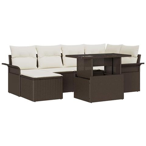 Set Divano da Giardino con cuscino 7 pcs Marrone Poly Rattan - Foto 1