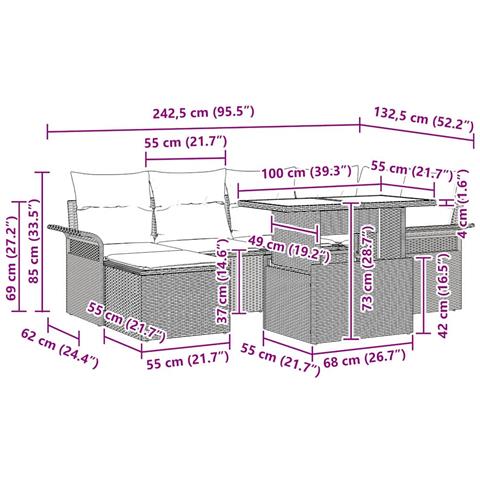 Set Divano da Giardino con cuscino 7 pcs Marrone Poly Rattan - Foto 9