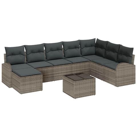 Set Divano da Giardino con cuscino 9 pcs Grigio Poly Rattan - Foto 1