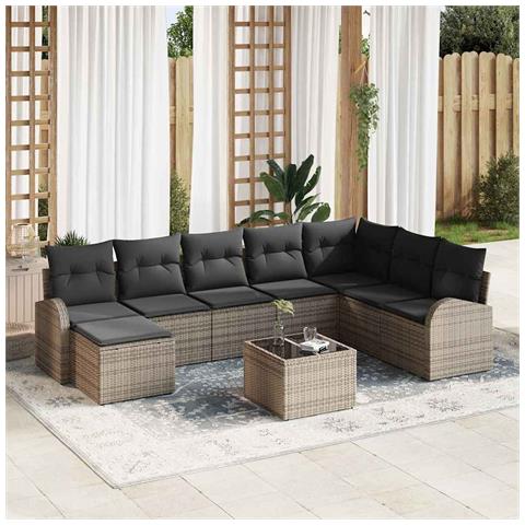 Set Divano da Giardino con cuscino 9 pcs Grigio Poly Rattan - Foto 2
