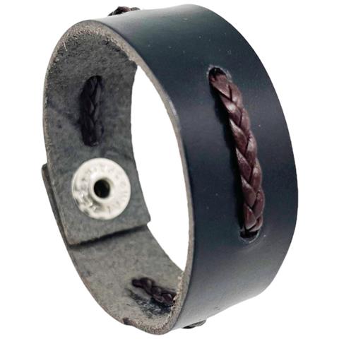 Bracciale In Pelle Nera Con Intreccio - Foto 1