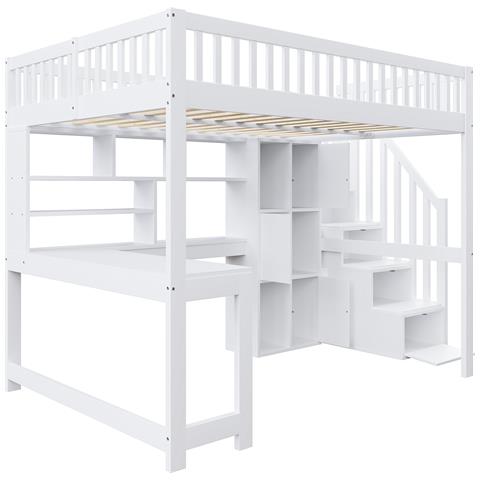 Letto Soppalco Matrimoniale Con Led, Scaffali E Scala Organizzativa - Foto 2