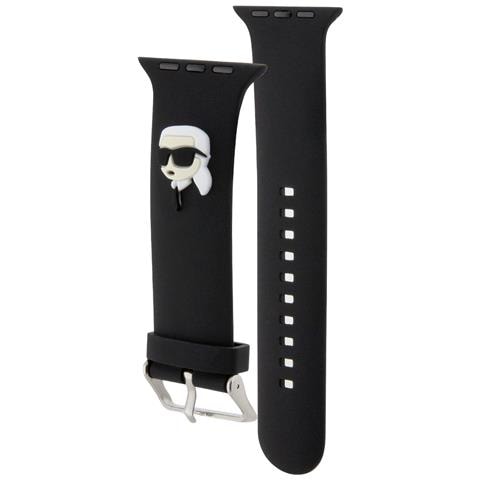 Bracciale Per Apple Watch 38 / 40 / 41mm In Silicone Con Motivo Karl Head, Nero - Foto 1