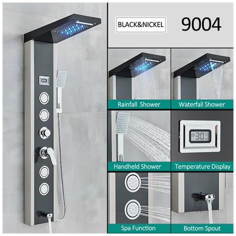 Pannello doccia, Blackswan, modello M9004 nero con LED, display digitale, bocca e funzioni SPA, dimensioni 112 cm - Foto 2