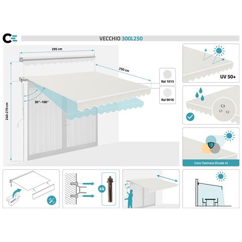 Tenda Da Sole Monoblocco Bianca Vecchio 3m X 2,5m Tela Beige - Foto 7