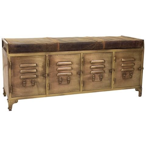 Sgabello In Metallo E Pelle Marrone 120x40x51h - Foto 1