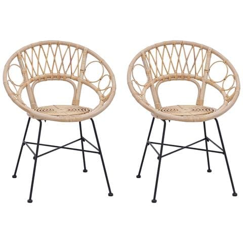 Sedia da pranzo 2 pcs Naturale 49 x 51 x 81 cm Rattan e Ferro - Foto 1