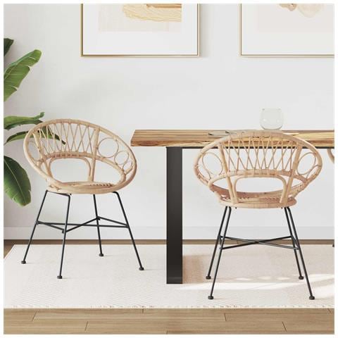 Sedia da pranzo 2 pcs Naturale 49 x 51 x 81 cm Rattan e Ferro - Foto 2