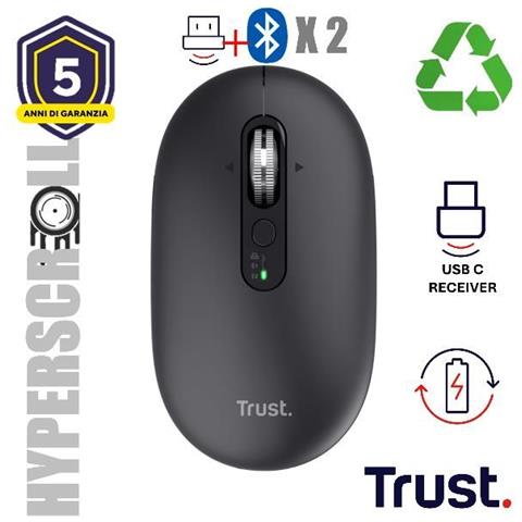 Trust Seron Slim Multi, Ambidestro, Ottico, RF senza fili + Bluetooth, 3200 DPI, Nero - Foto 1