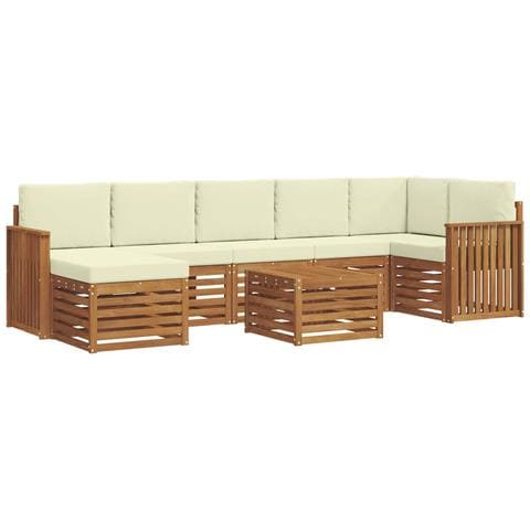 Set divani 8 pcs Naturale e Crema Legno di Acacia Massello - Foto 1