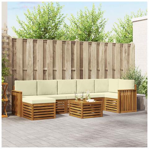 Set divani 8 pcs Naturale e Crema Legno di Acacia Massello - Foto 2
