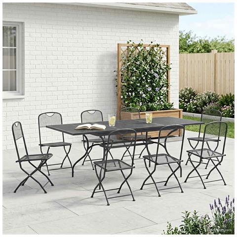 Set da Pranzo per Giardino 9 pcs Antracite 212 x 90 x 76 cm - Foto 2